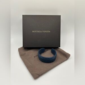 Bottega Veneta Blue Leather Intrecciato Cuff Bracelet with Box, Dustbag & COA